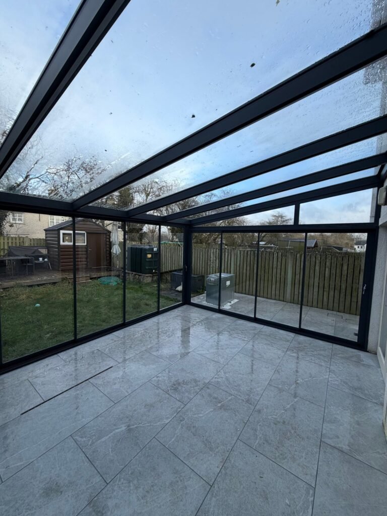 Inside a glass roof veranda